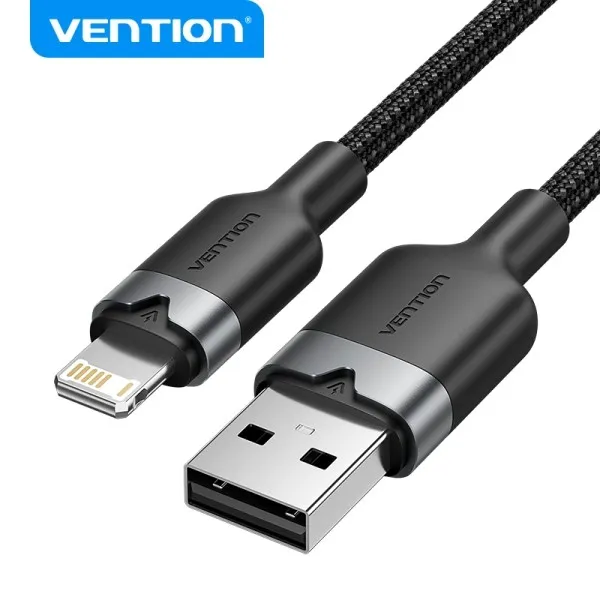Cavo di ricarica USB-A/Lightning Vention - Alluminio e cotone intrecciato - 480 Mbps - 24 A - 2 m - Nero - immagine 1