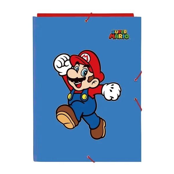 Cartella Safta Super Mario World con 3 alette - Copertina rigida - Formato folio - Chiusura elastica - Resistente e robusta - 260x25x335mm - Blu scuro - immagine 1