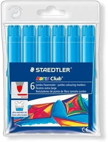 Staedtler Noris Watercolor 340 Confezione da 6 pennarelli di grandi dimensioni - Linea 3 mm circa - Facilmente lavabile - Inchiostro a base d acqua - Colore azzurro - immagine 1