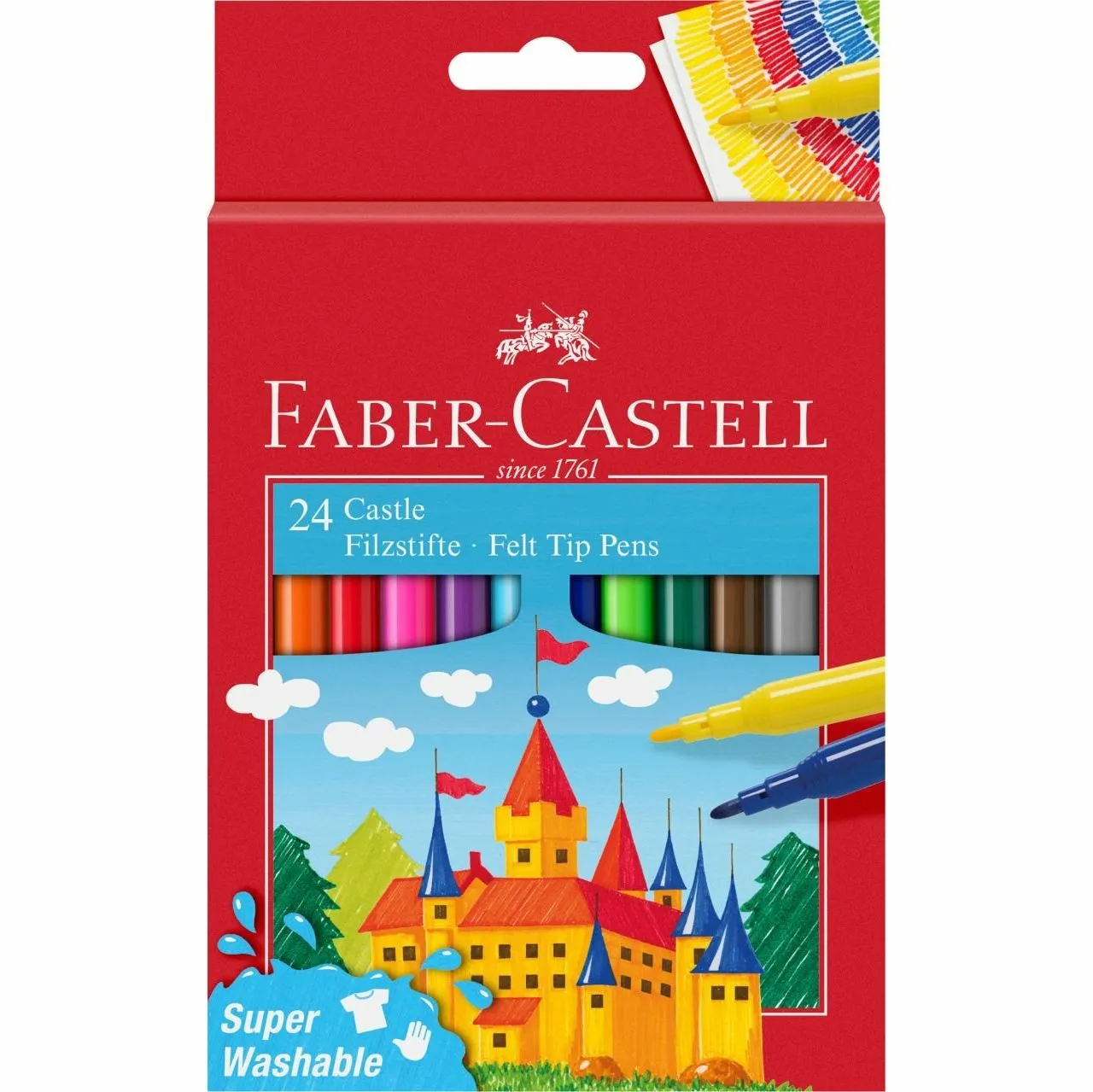 Faber-Castell Castle Confezione da 24 pennarelli - Inchiostro lavabile a base d'acqua - Colori assortiti - immagine 1