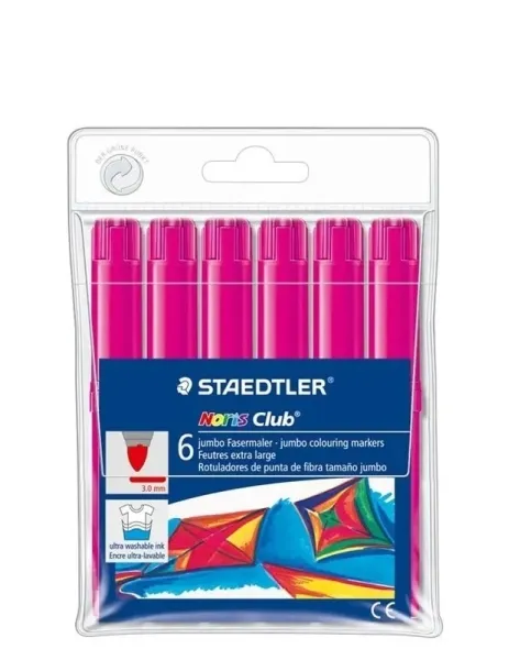 Staedtler Noris Jumbo 340 Confezione da 6 pennarelli Jumbo - Punta in fibra - Tratto da 3 mm - Cappuccio ventilato - Colore magenta - immagine 1
