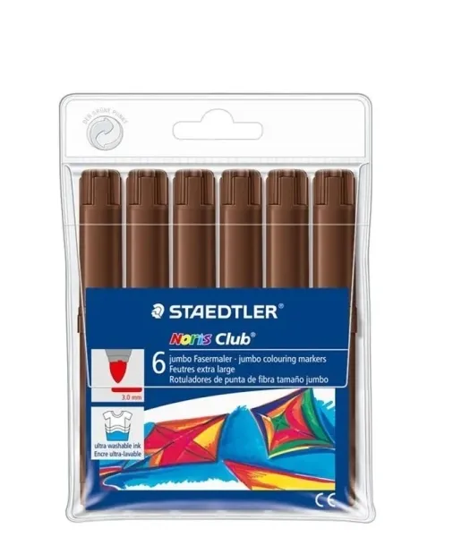 Staedtler Noris Jumbo 340 Confezione da 6 pennarelli Jumbo - Punta in fibra - Tratto 3 mm - Cappuccio ventilato - Marrone - immagine 1