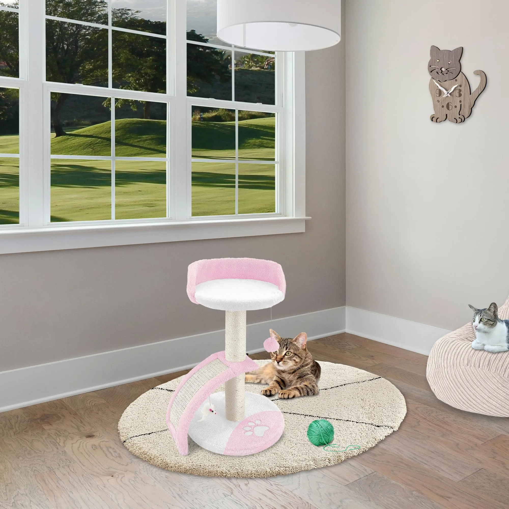 Beltom® TIRAGRAFFI PER GATTI ALTO 54 CM. GRAFFIATOIO PARCO GIOCHI GIOCO DA GATTO CON CORDA SISAL E CUCCIA ALBERO GRAFFIO PALESTRA. - Rosa-Bianco - immagine 4