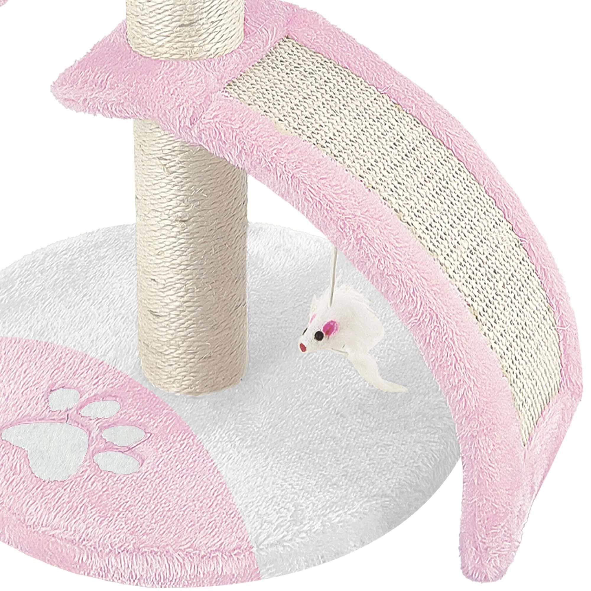 Beltom® TIRAGRAFFI PER GATTI ALTO 54 CM. GRAFFIATOIO PARCO GIOCHI GIOCO DA GATTO CON CORDA SISAL E CUCCIA ALBERO GRAFFIO PALESTRA. - Rosa-Bianco - immagine 6