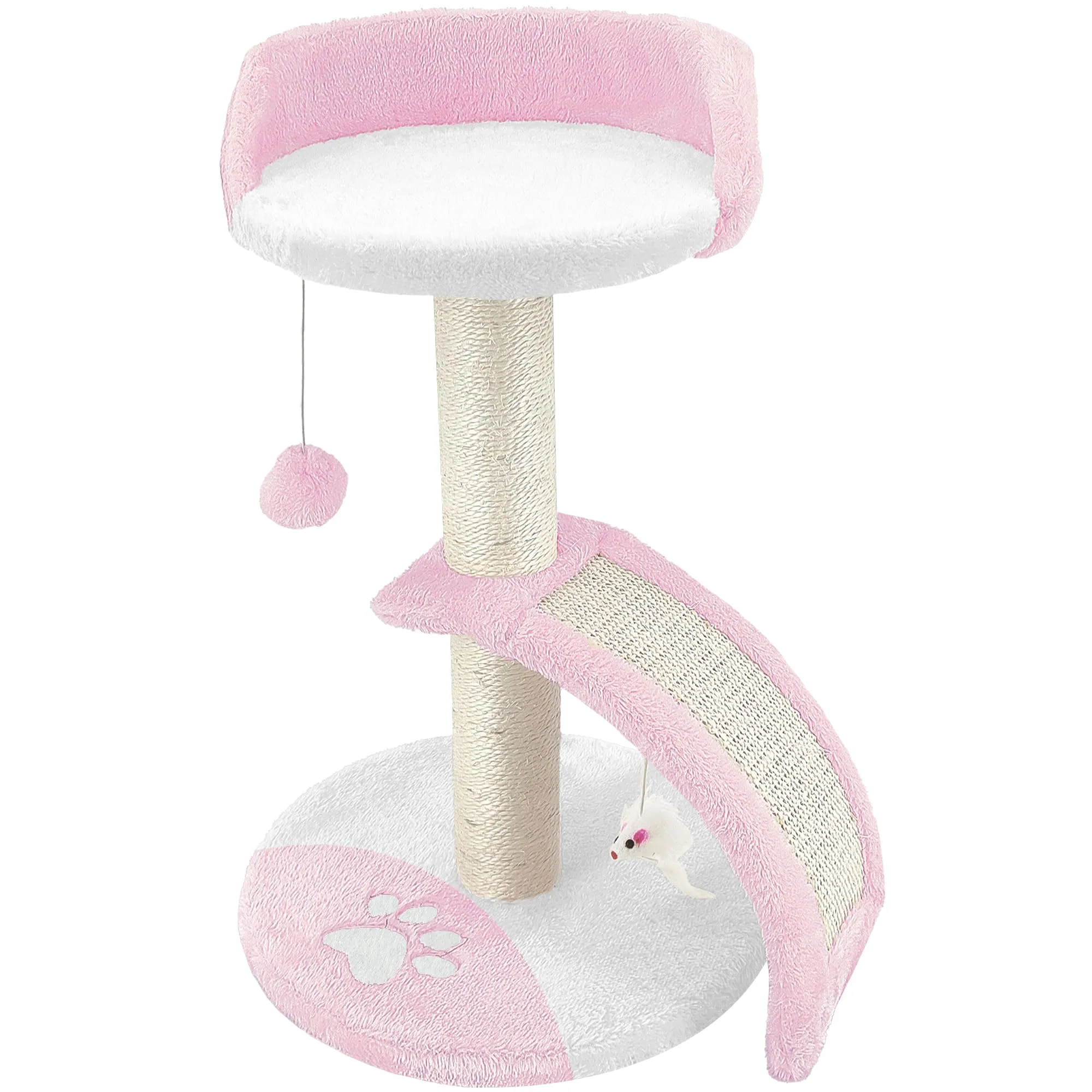 Beltom® TIRAGRAFFI PER GATTI ALTO 54 CM. GRAFFIATOIO PARCO GIOCHI GIOCO DA GATTO CON CORDA SISAL E CUCCIA ALBERO GRAFFIO PALESTRA. - Rosa-Bianco - immagine 8
