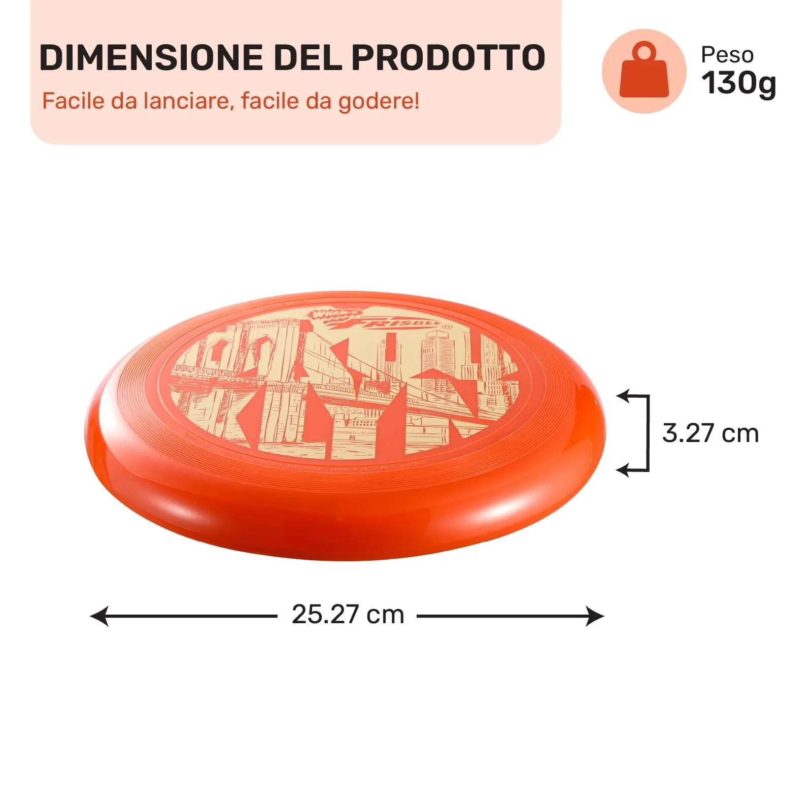 Wham-O Frisbee Disco Volante, 25.27 cm Giocattolo Leggero per Bambini Adolescenti Ragazzi e Ragazze dai 5+ Anni, Gioco per Spiaggia Parco e Giardino - 130g (53255-V1) - immagine 4