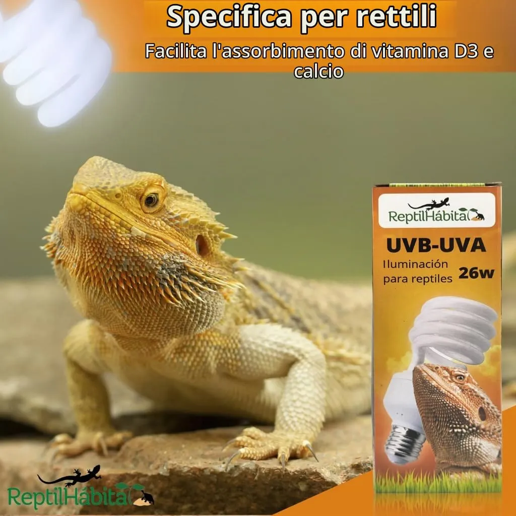 ReptilHábitat Lampada UVB 10.0 UVA 13W per Terrario di rettili, piante e tartarughe, Lampadina E27 Ideale per Tartarughe e Pogona - immagine 2
