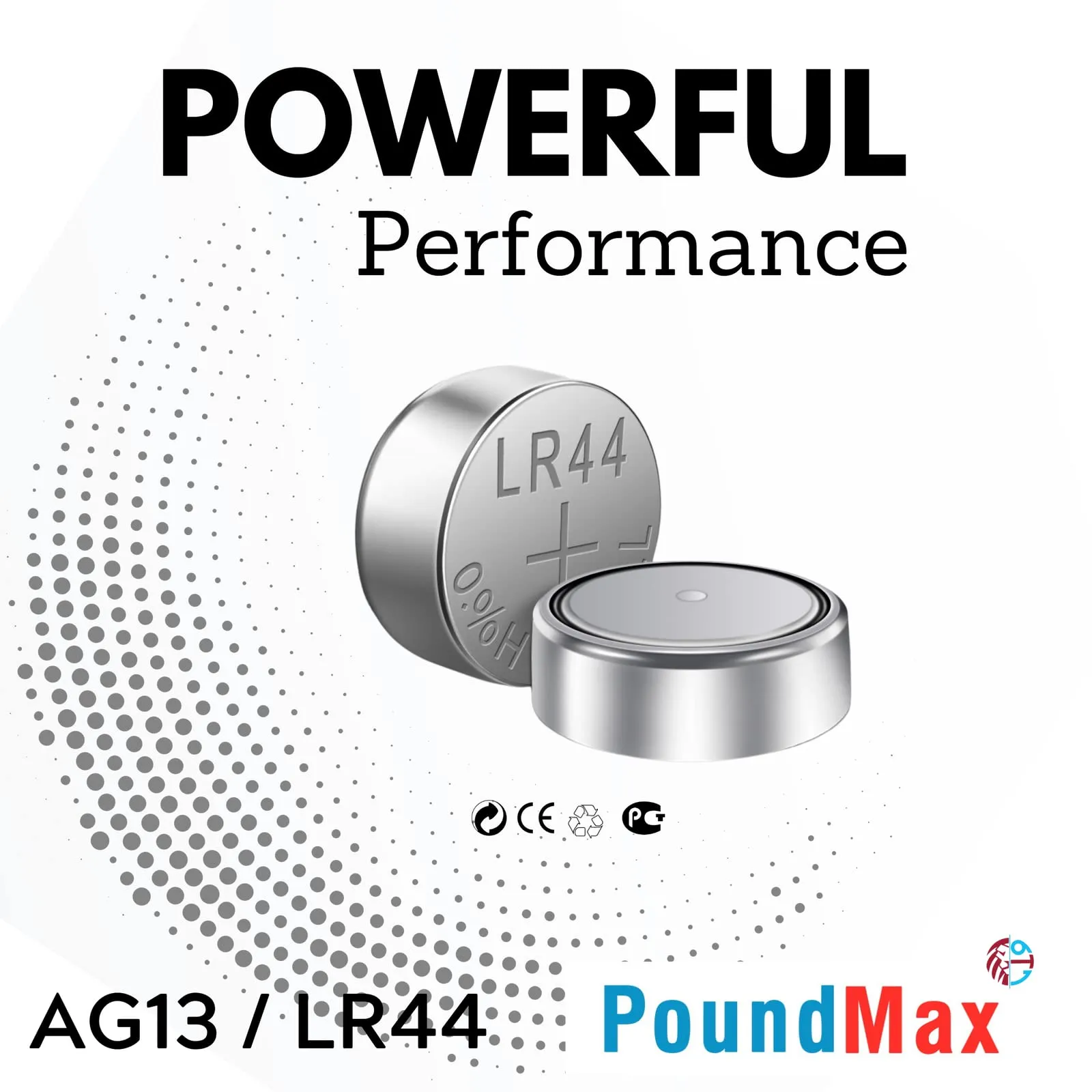 50 batterie alcaline a bottone AG13 LR44 da 1,5 V PoundMax - immagine 4