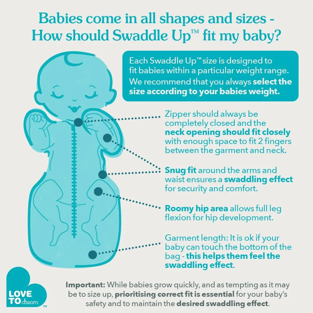 Love To Dream Swaddle UP, Neonato 2,2-3,8 kg - Bianco Dreamer | Vestibilità aderente, favorisce un sonno sano | 2,5 Tog per autunno e inverno (16–20°C) | Cotone e doppia cerniera - immagine 5