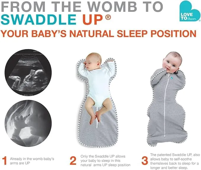 Love To Dream Swaddle UP, Neonato 2,2-3,8 kg - Bianco Dreamer | Vestibilità aderente, favorisce un sonno sano | 2,5 Tog per autunno e inverno (16–20°C) | Cotone e doppia cerniera - immagine 7