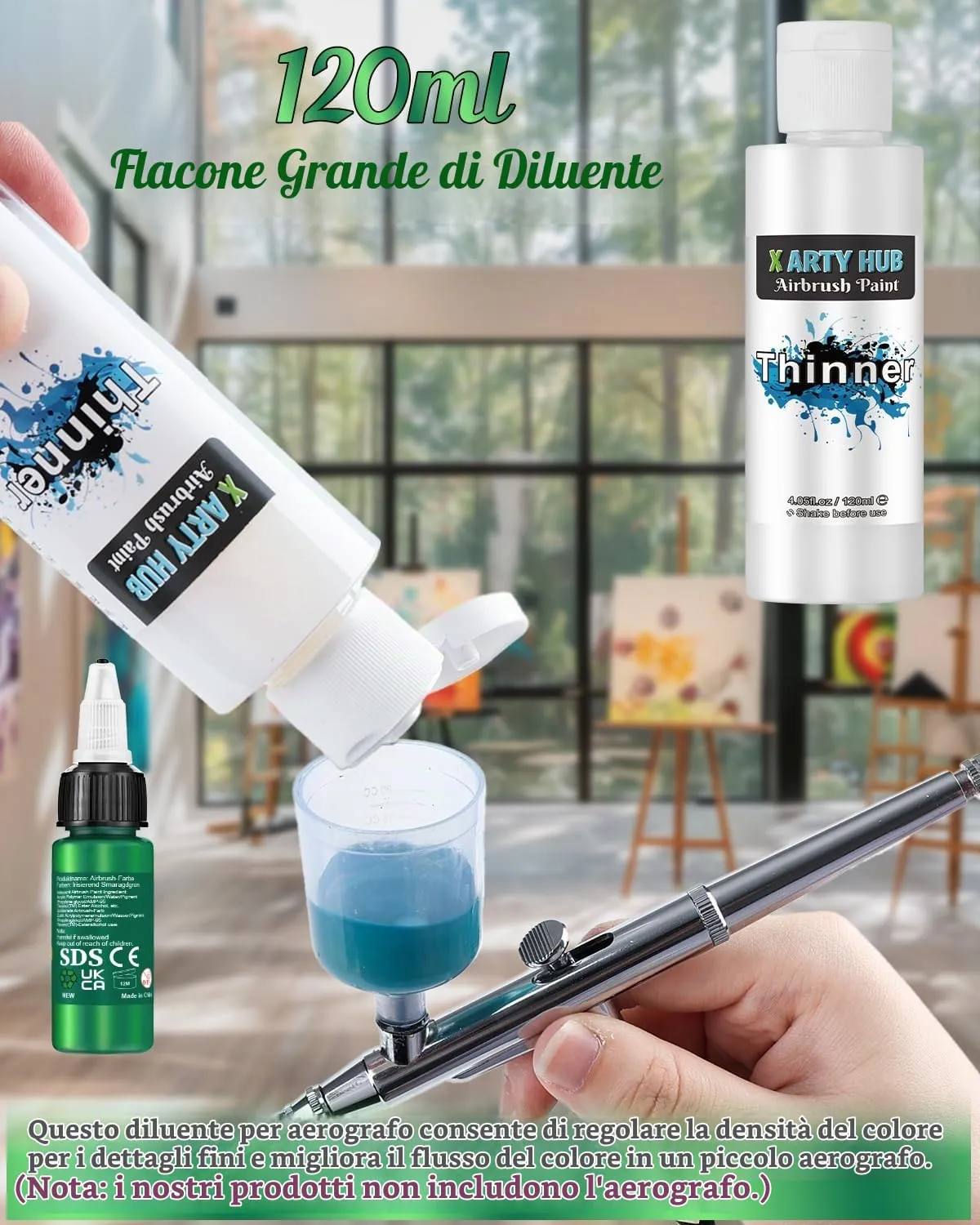 X ARTY HUB Kit di Colori Aerografo - 42 Colori con 120 ml Diluenti - immagine 4