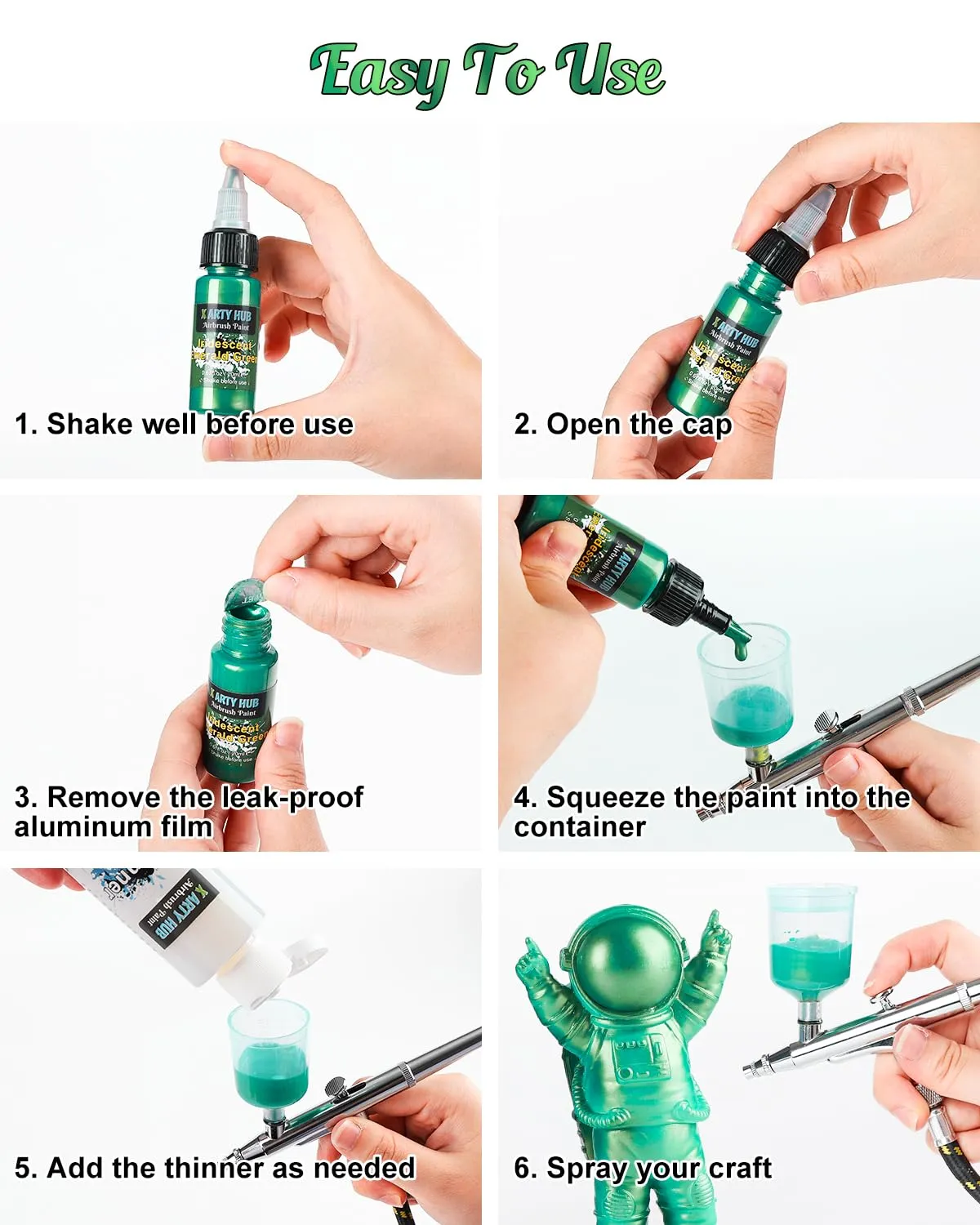 X ARTY HUB Kit di Colori Aerografo - 42 Colori con 120 ml Diluenti - immagine 5