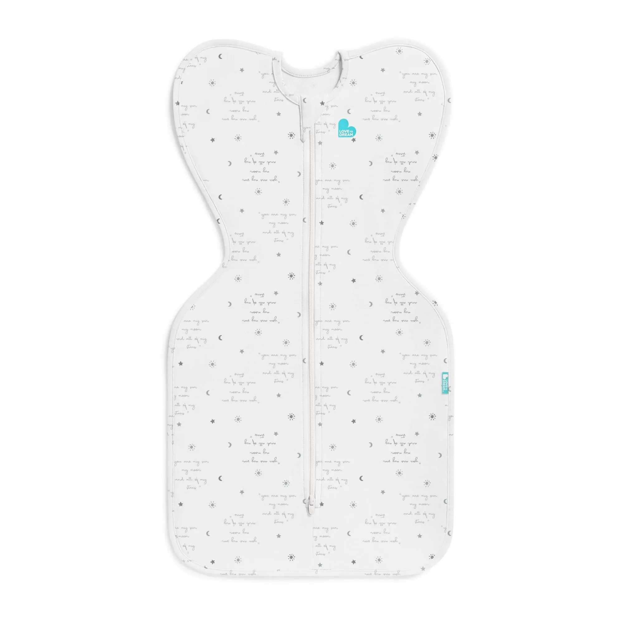 Love To Dream Swaddle UP, taglia media 6–8,5 kg - You Are My White | Vestibilità aderente, favorisce un sonno sano | 0,2 Tog per primavera ed estate (24–27°C) | Cotone e doppia cerniera - immagine 2