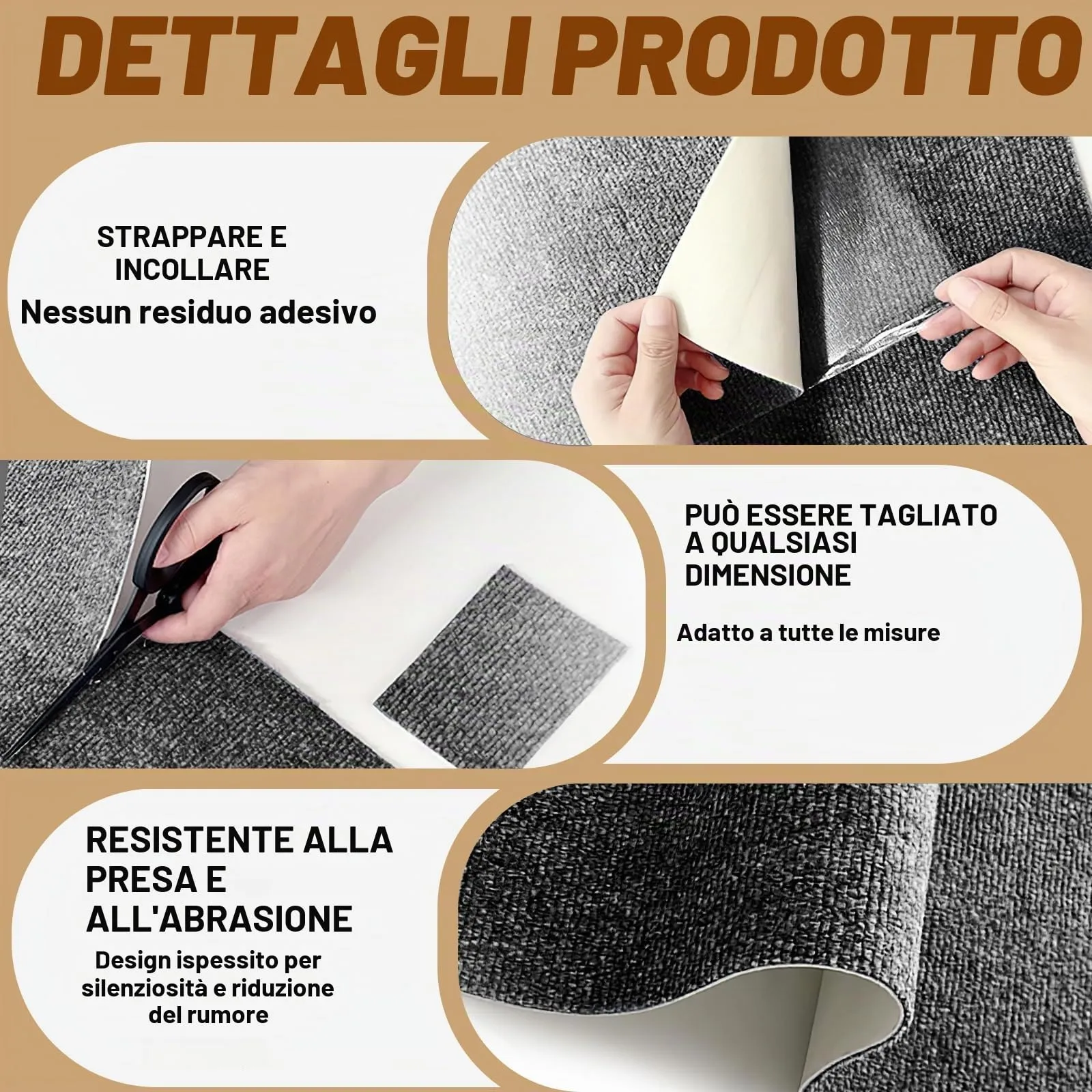 Dellyy Tappetino Antigraffio Autoadesivo per Gatti, Ritagliabile DIY Tiragraffi, Protegge Tappeti e Divani (Grigio Scuro, 40×200cm) - immagine 3