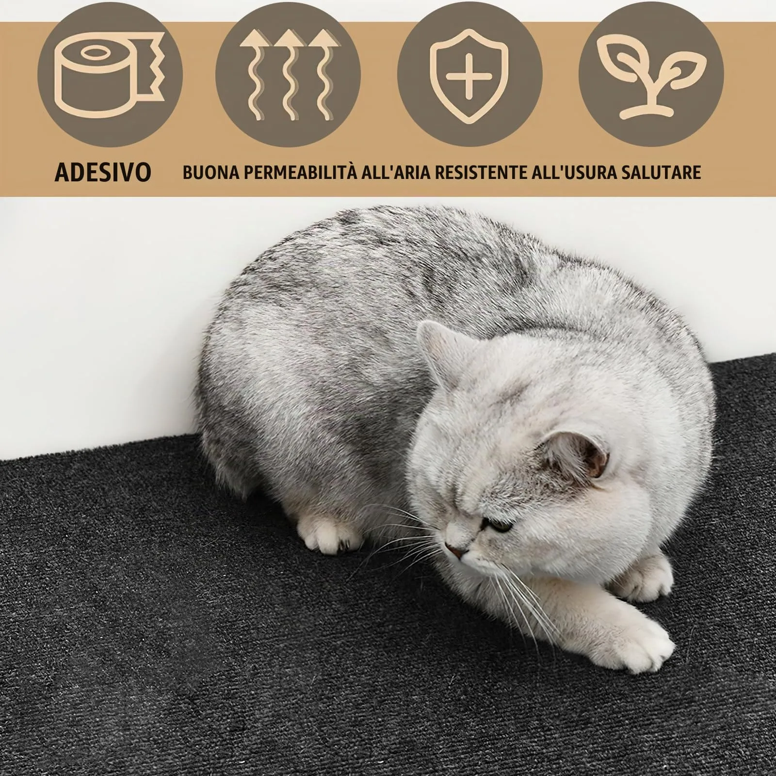Dellyy Tappetino Antigraffio Autoadesivo per Gatti, Ritagliabile DIY Tiragraffi, Protegge Tappeti e Divani (Grigio Scuro, 40×200cm) - immagine 8