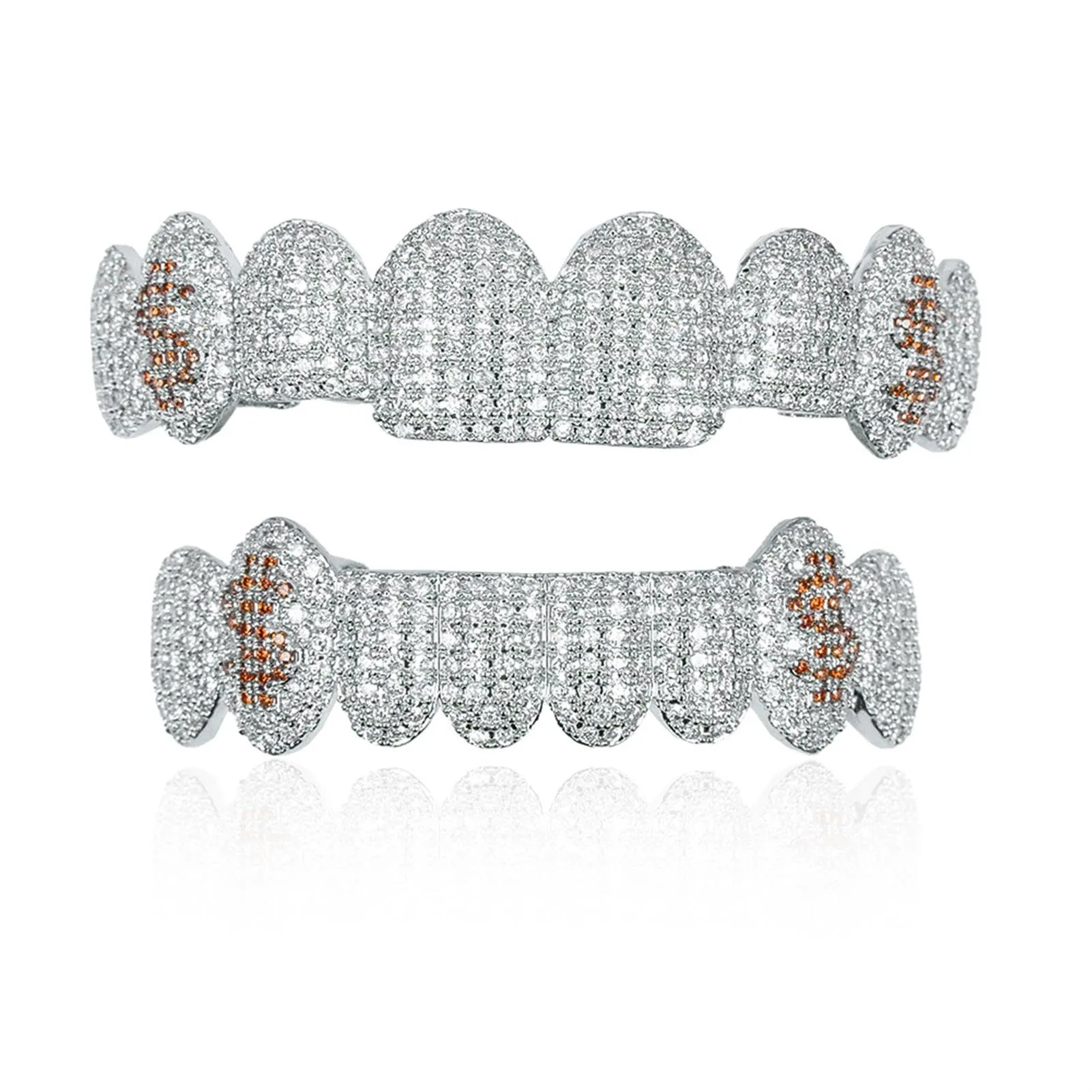 Generic 18 k placcato oro abbagliante denti Grillz - lussuoso Cubic Zirconia & simulato diamante, tutto iced fuori design per gli uomini e le donne, con bonus extra stampaggio bar,Marrone,lower teeth - immagine 2