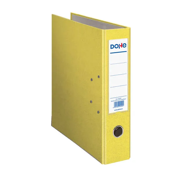 Raccoglitore ad anelli Dohe formato A4 - Dorso largo 70 mm - Occhiello anello e porta schede sul dorso - Cartone rivestito in polipropilene - Protezioni angolari in metallo - Giallo - immagine 1