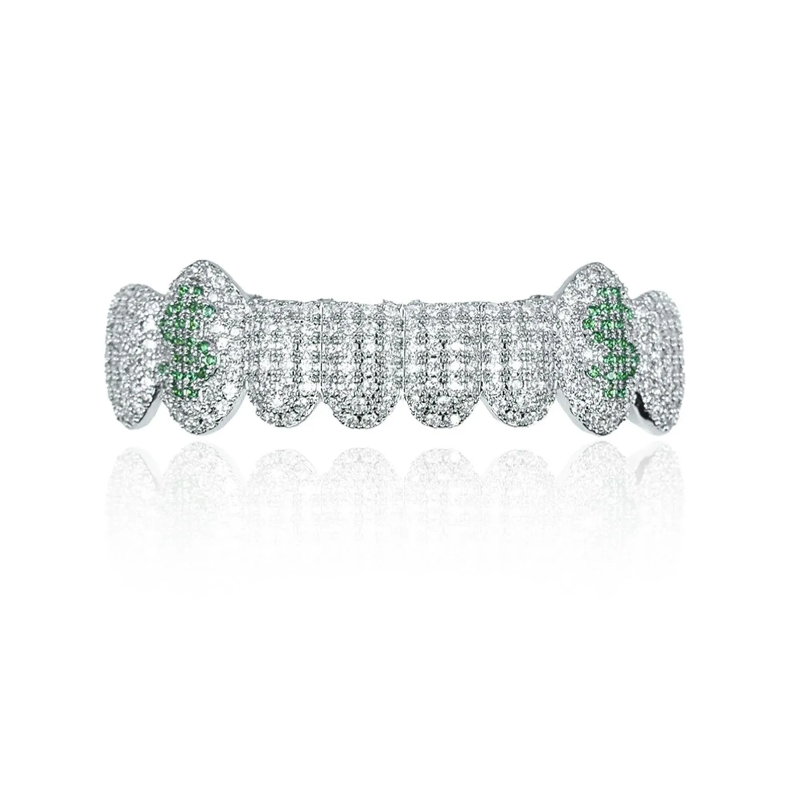 Generic 18 k placcato oro abbagliante denti Grillz - lussuoso Cubic Zirconia & simulato diamante, tutto iced fuori design per gli uomini e le donne, con bonus extra stampaggio bar,Verde,set - immagine 2