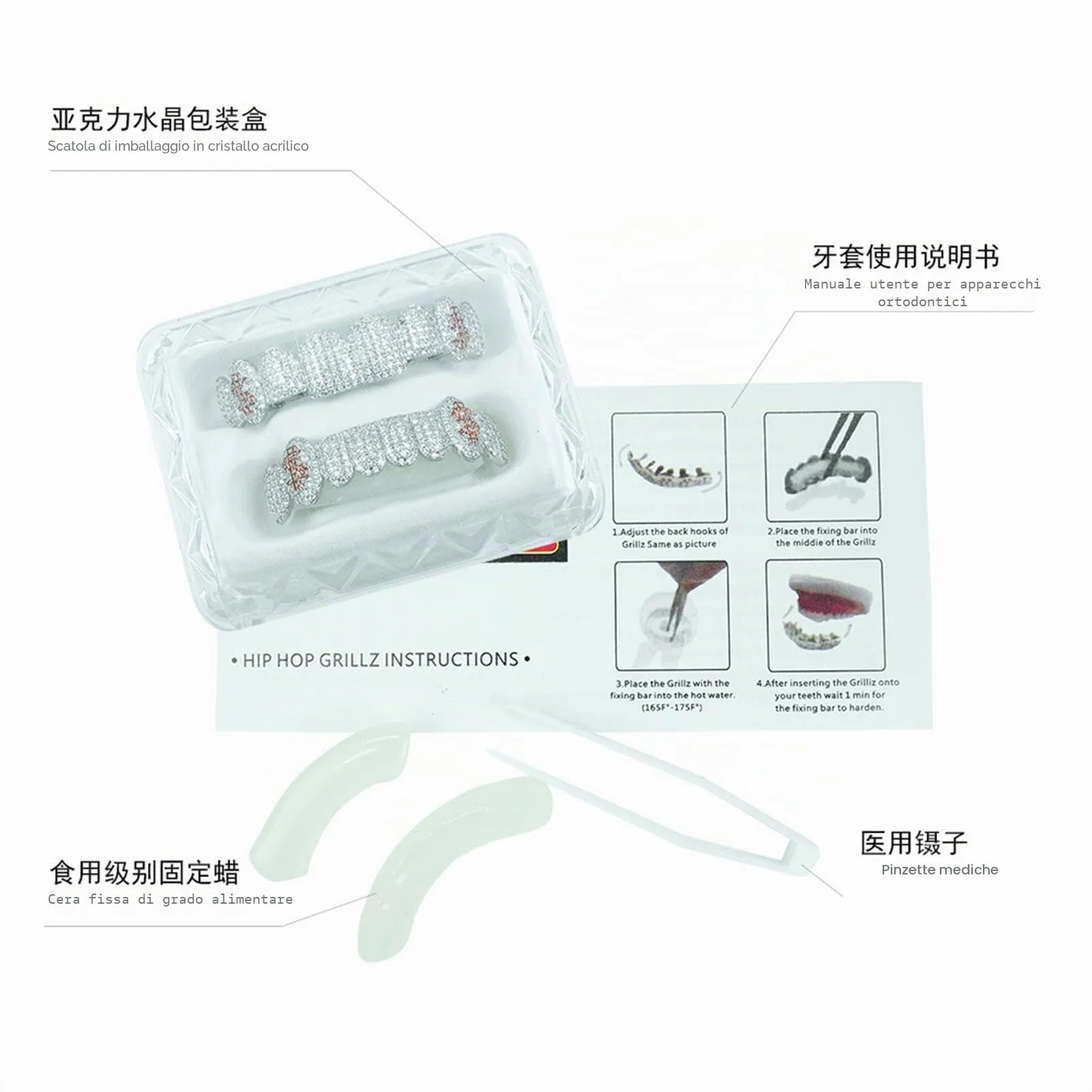 Generic 18 k placcato oro abbagliante denti Grillz - lussuoso Cubic Zirconia & simulato diamante, tutto iced fuori design per gli uomini e le donne, con bonus extra stampaggio bar,Verde,set - immagine 6