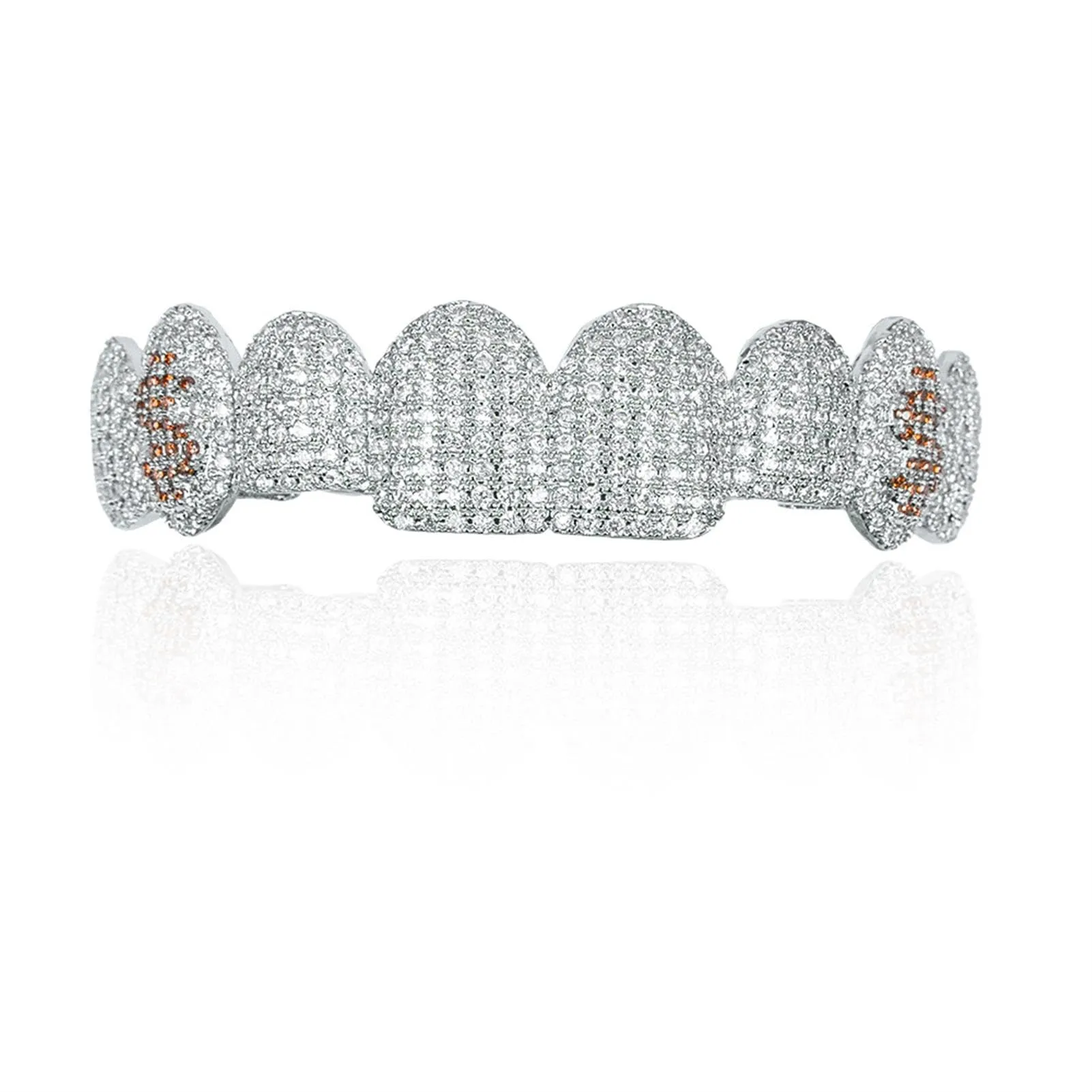 Generic 18 k placcato oro abbagliante denti Grillz - lussuoso Cubic Zirconia & simulato diamante, tutto iced fuori design per gli uomini e le donne, con bonus extra stampaggio bar,Marrone,set - immagine 4