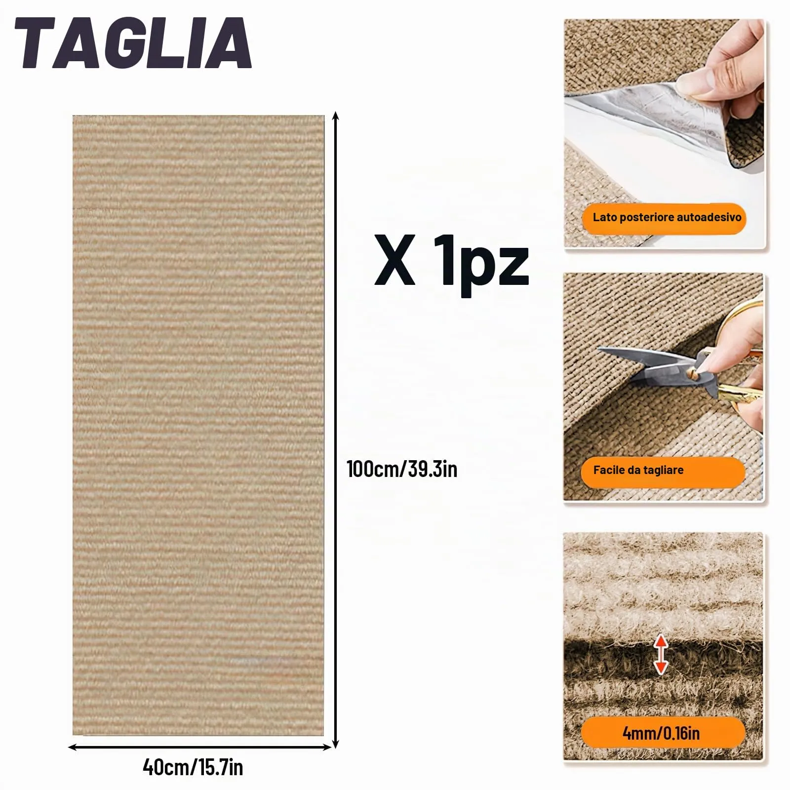 Tappetino Antigraffio Autoadesivo per Gatti, dellyy Ritagliabili Tappeto Tiragraffi per Gatti, DIY Tappetino Tiragraffi Autoadesivo per Gatti, Protegge Tappeti e Divani - immagine 2