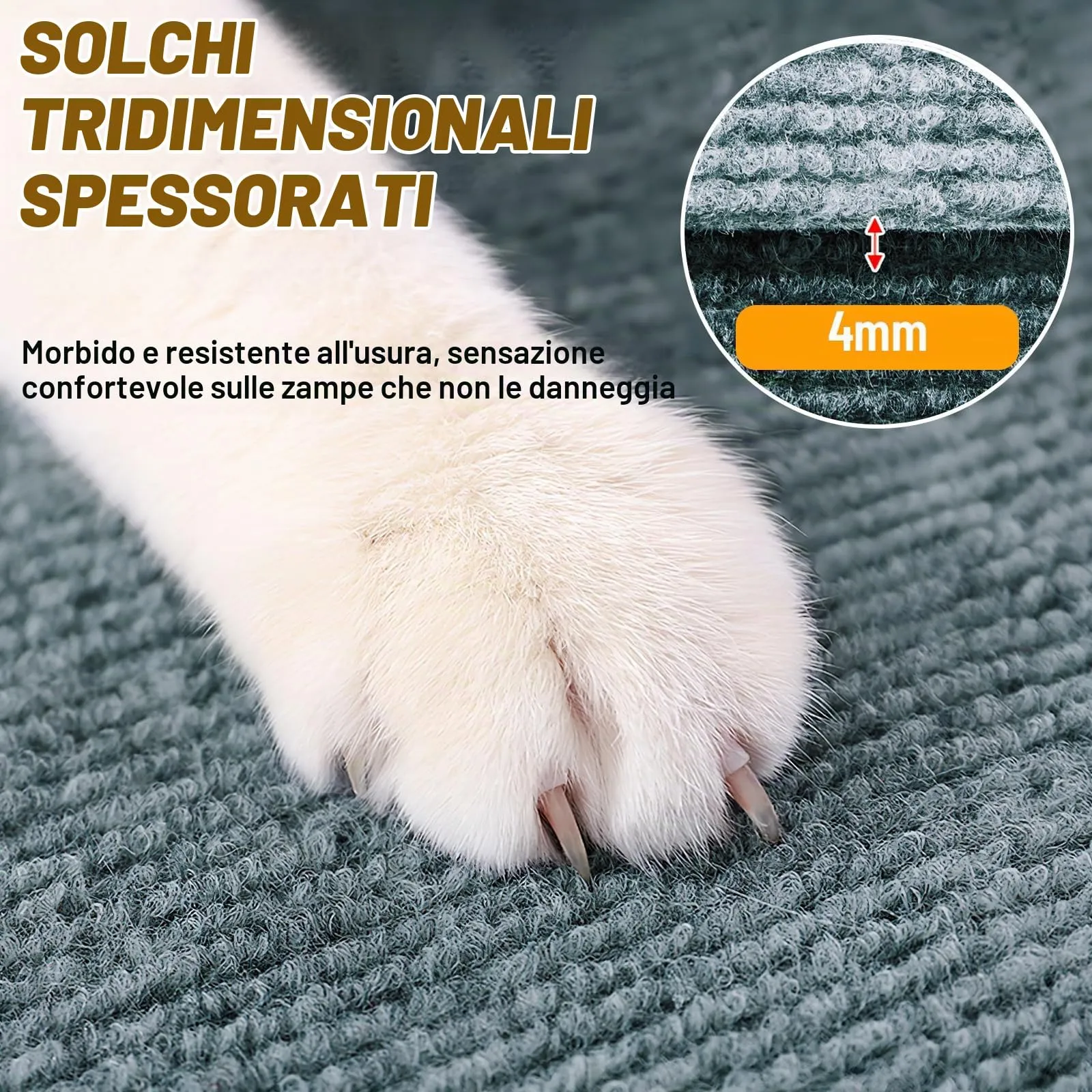 Tappetino Antigraffio Autoadesivo per Gatti, dellyy Ritagliabili Tappeto Tiragraffi per Gatti, DIY Tappetino Tiragraffi Autoadesivo per Gatti, Protegge Tappeti e Divani - immagine 5