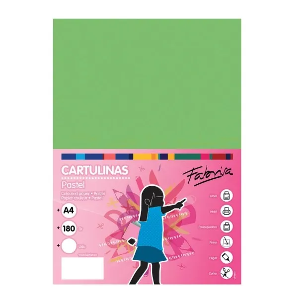 Fabrisa Confezione da 50 Fogli di Cartone 180 g/m² - Formato A4 - Verde - immagine 1