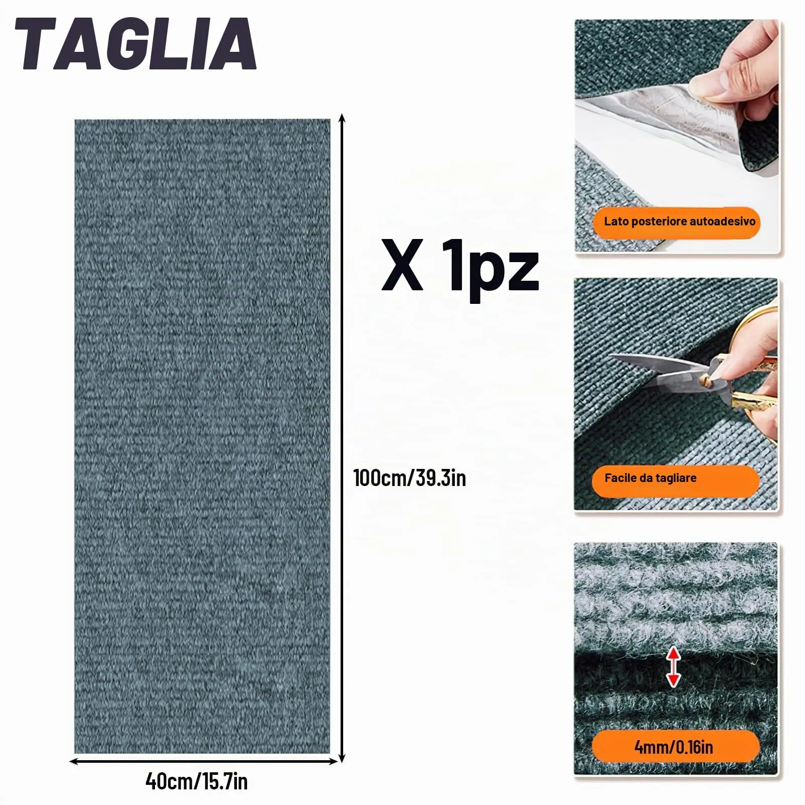Tappetino Antigraffio Autoadesivo per Gatti, dellyy Ritagliabili Tappeto Tiragraffi per Gatti, DIY Tappetino Tiragraffi Autoadesivo per Gatti, Protegge Tappeti e Divani - immagine 2