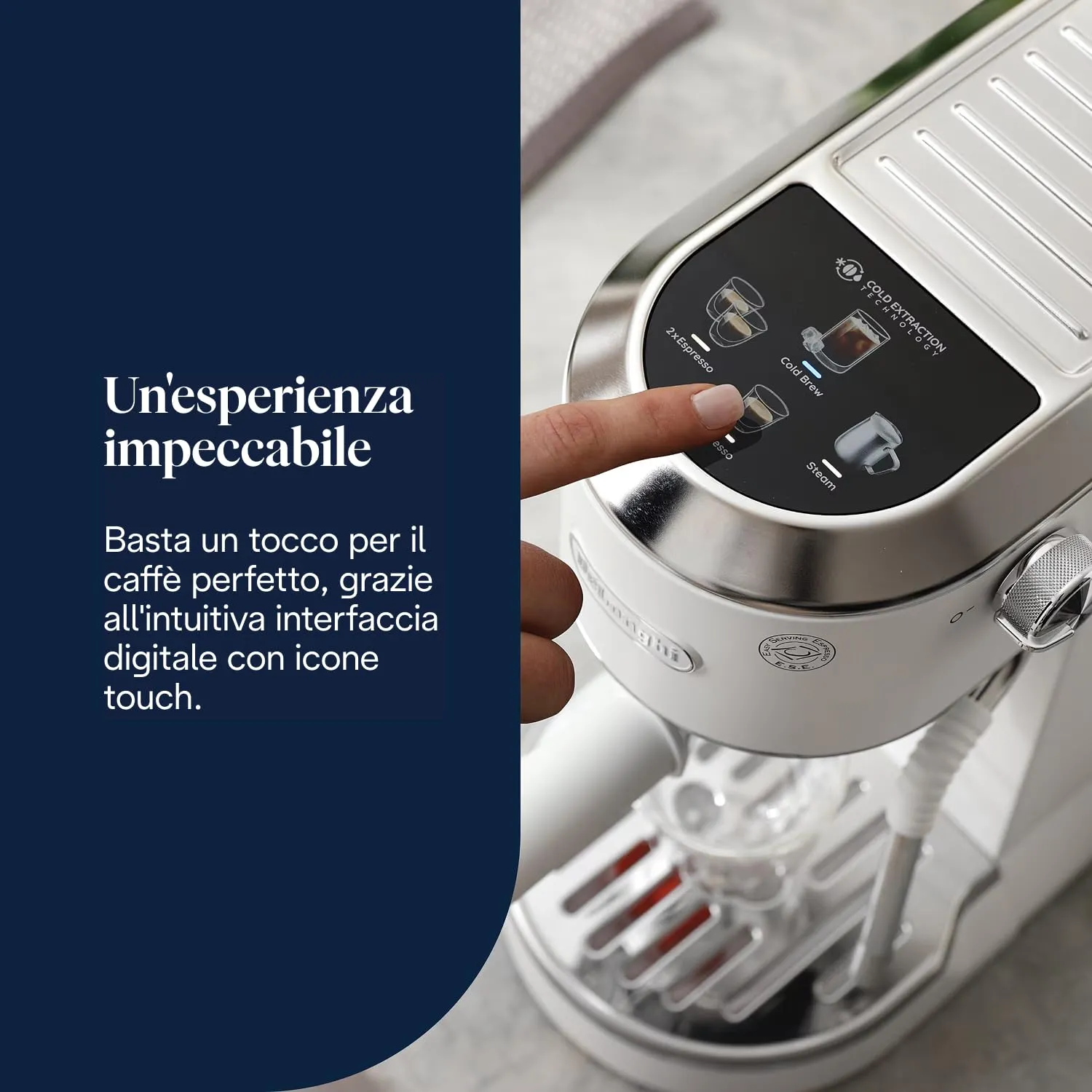 De'Longhi Dedica Duo EC890.WI Macchina Manuale per Caffè Espresso, Cappuccino e Cold Brew, Barista, Dotata di Lancia Vapore per My LatteArt, Display Touch,Larga 15cm, Serbatoio Estraibile 1,1L, Bianca - immagine 3