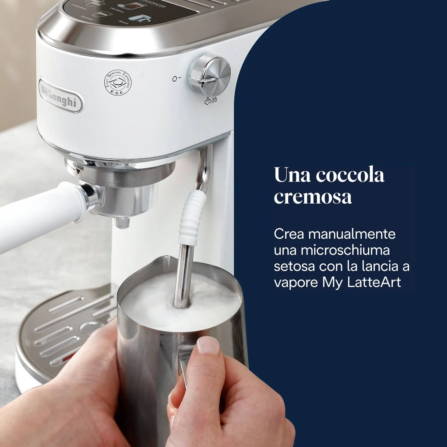 De'Longhi Dedica Duo EC890.WI Macchina Manuale per Caffè Espresso, Cappuccino e Cold Brew, Barista, Dotata di Lancia Vapore per My LatteArt, Display Touch,Larga 15cm, Serbatoio Estraibile 1,1L, Bianca - immagine 6