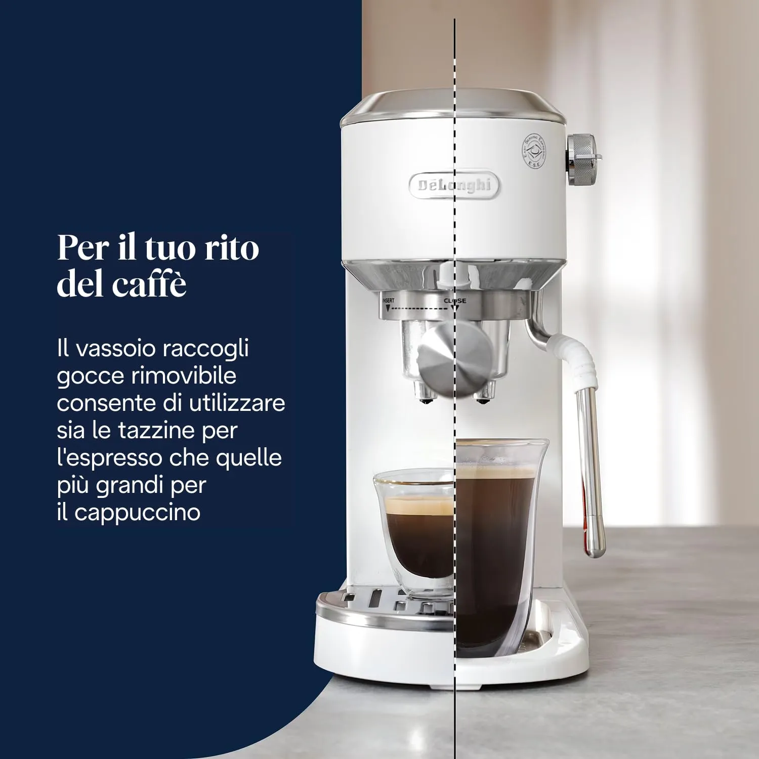 De'Longhi Dedica Duo EC890.WI Macchina Manuale per Caffè Espresso, Cappuccino e Cold Brew, Barista, Dotata di Lancia Vapore per My LatteArt, Display Touch,Larga 15cm, Serbatoio Estraibile 1,1L, Bianca - immagine 7