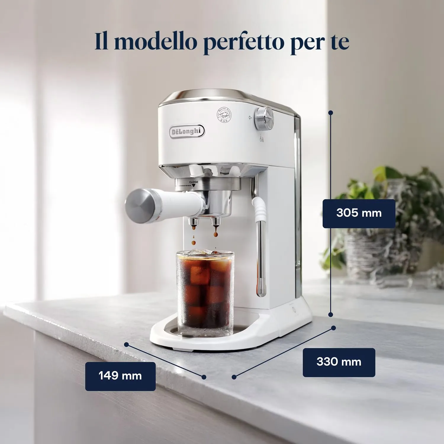 De'Longhi Dedica Duo EC890.WI Macchina Manuale per Caffè Espresso, Cappuccino e Cold Brew, Barista, Dotata di Lancia Vapore per My LatteArt, Display Touch,Larga 15cm, Serbatoio Estraibile 1,1L, Bianca - immagine 8