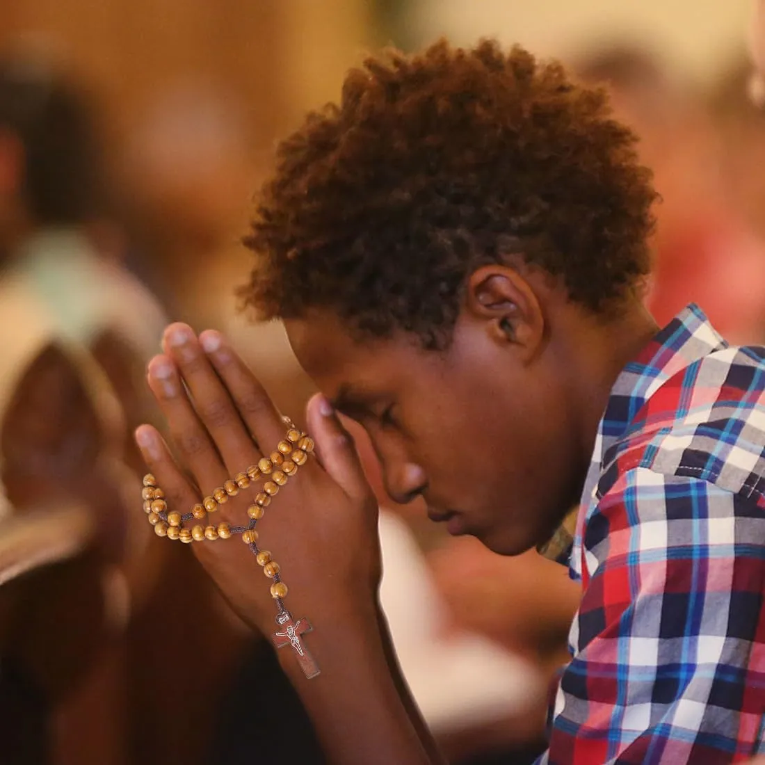NOPKESV Rosario San Benedetto in Legno d'Ulivo, Cattolico Medaglia - Collana Uomo Fatto a Mano da Gerusalemme - immagine 6