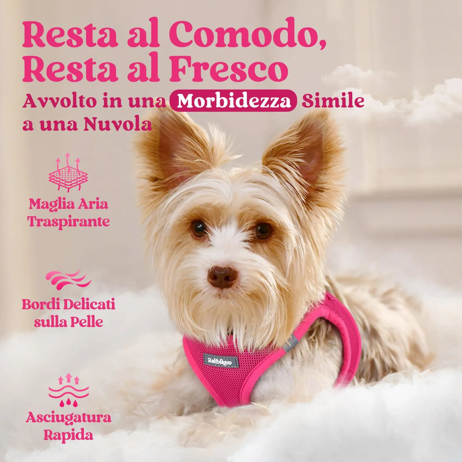 rabbitgoo Pettorina Cane Taglia Piccola, Leggero e Morbido, Rosa Rossa XXS - immagine 3