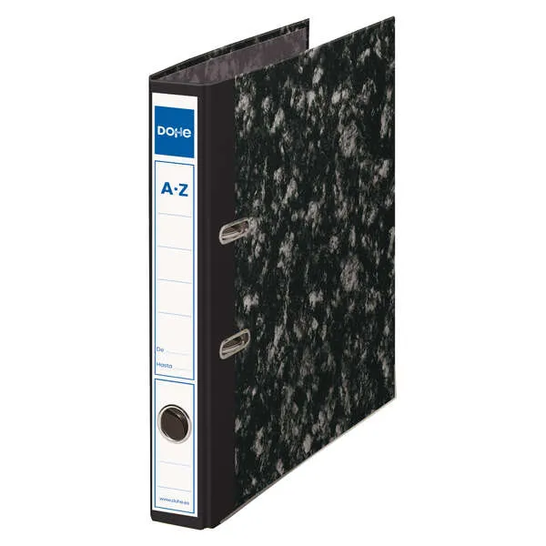 Raccoglitore Dohe formato Folio marmorizzato - Dorso 45 mm - Cartone rivestito con carta stampata - Protezioni angolari in metallo - Occhiello radar e leva di altissima qualità - Nero marmorizzato - immagine 1