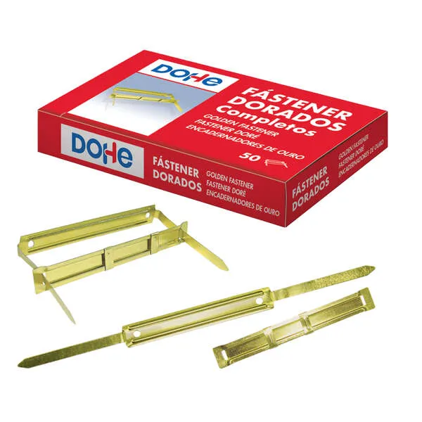 Dohe Scatola da 50 elementi di fissaggio metallici dorati - Per attacchi da 80 mm - Linguetta e perno - immagine 1