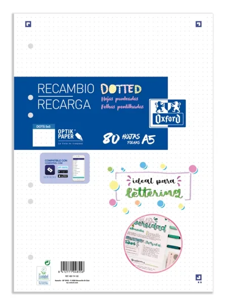 Confezione di ricarica Oxford School A5 Dots 80 fogli - Carta di alta qualità - Punti per organizzare i tuoi appunti - immagine 1