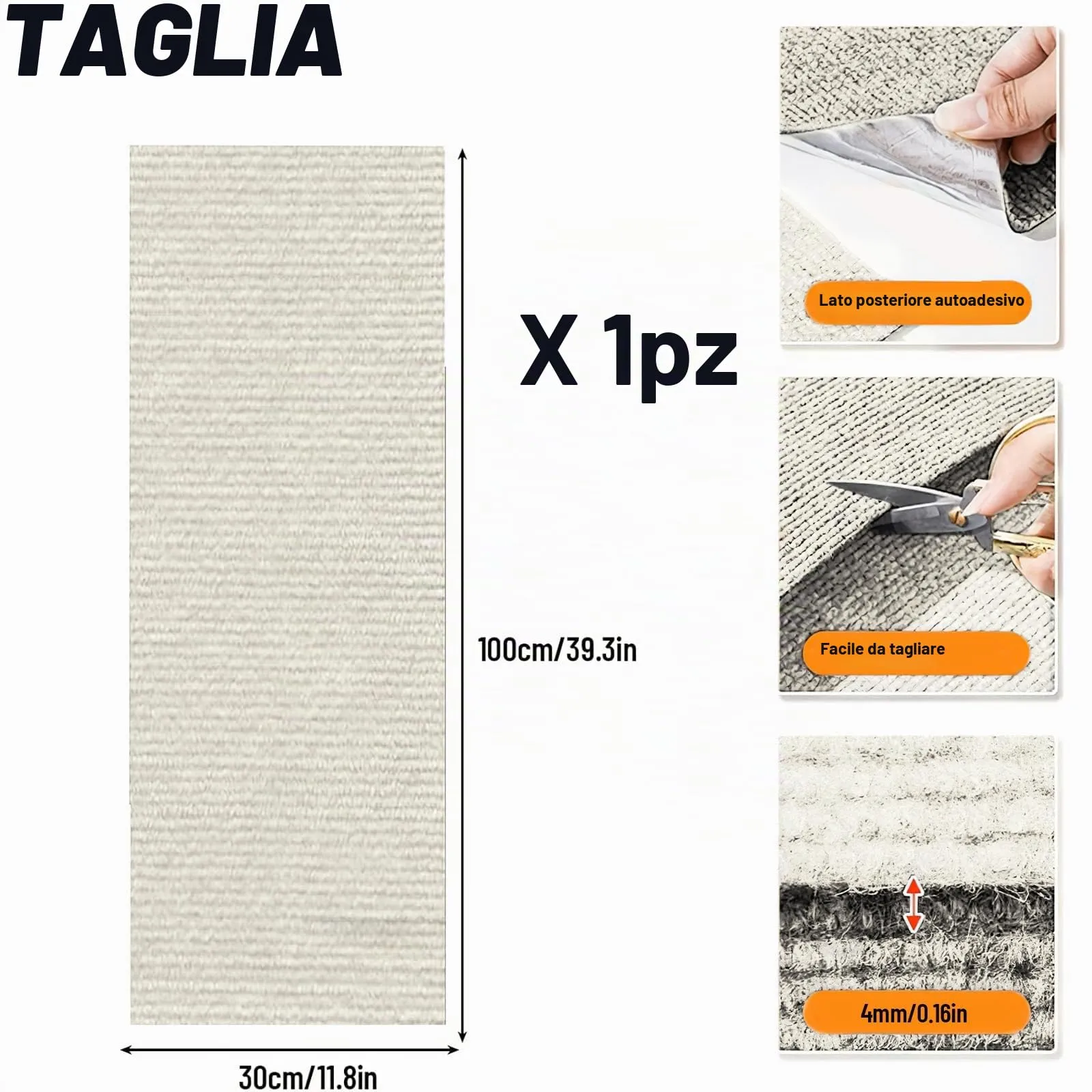 Tappetino Antigraffio Autoadesivo per Gatti, dellyy Ritagliabili Tappeto Tiragraffi per Gatti, DIY Tappetino Tiragraffi Autoadesivo per Gatti, Protegge Tappeti e Divani - immagine 2