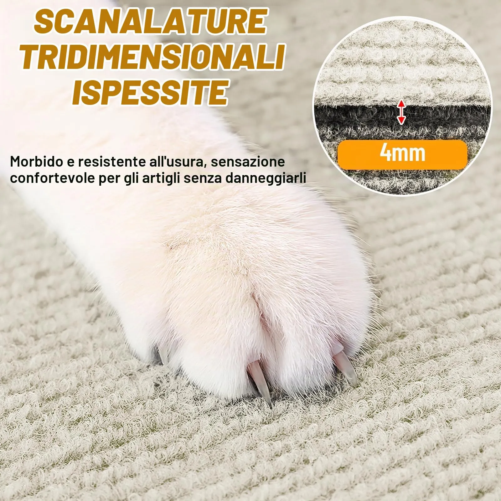 Tappetino Antigraffio Autoadesivo per Gatti, dellyy Ritagliabili Tappeto Tiragraffi per Gatti, DIY Tappetino Tiragraffi Autoadesivo per Gatti, Protegge Tappeti e Divani - immagine 5