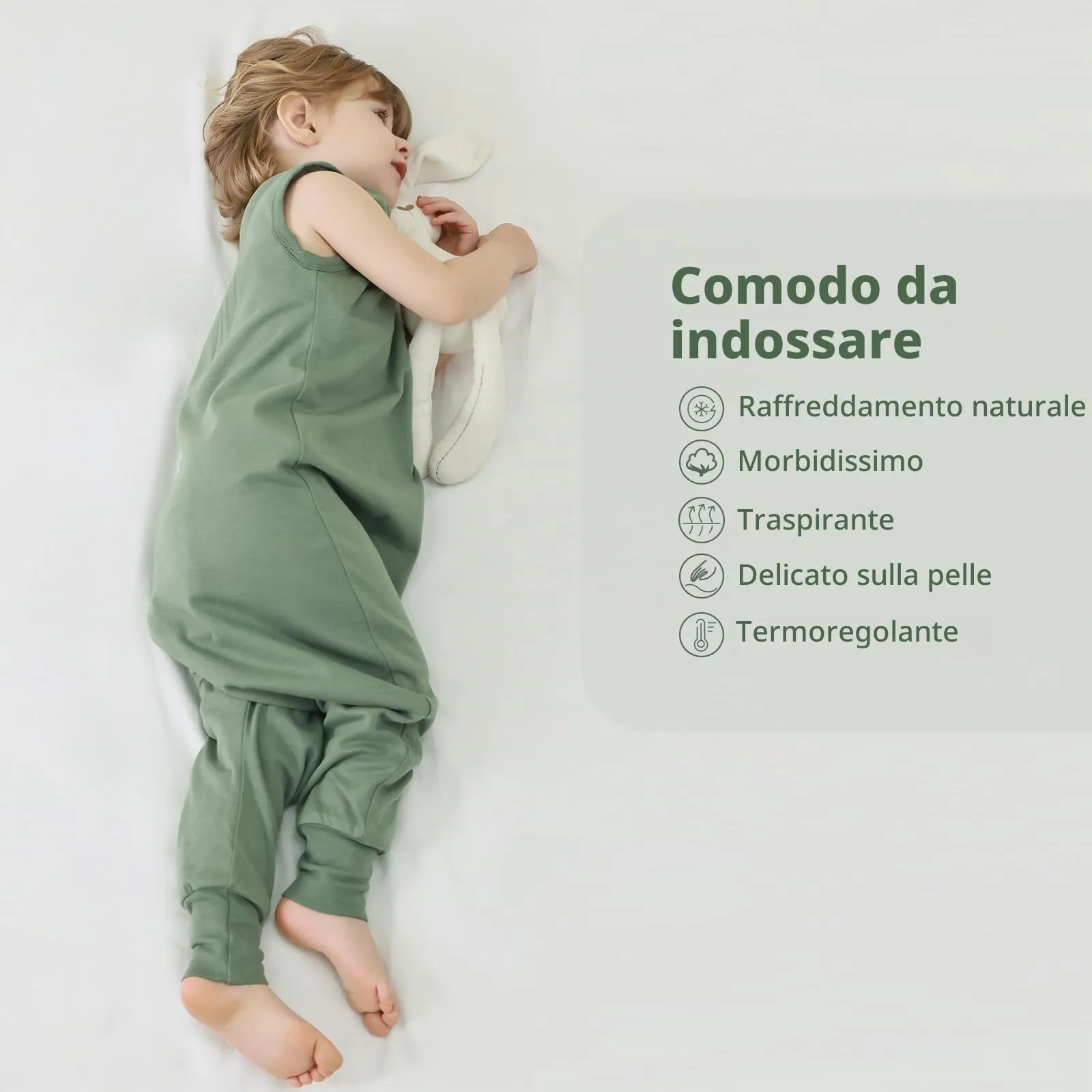 Mosebears Sacco Nanna 1 Tog per Bambini - Leggermente Imbottito Cotone Traspirante,primaverile e autunno(Dark Green,65cm(6-12 mesi)) - immagine 7