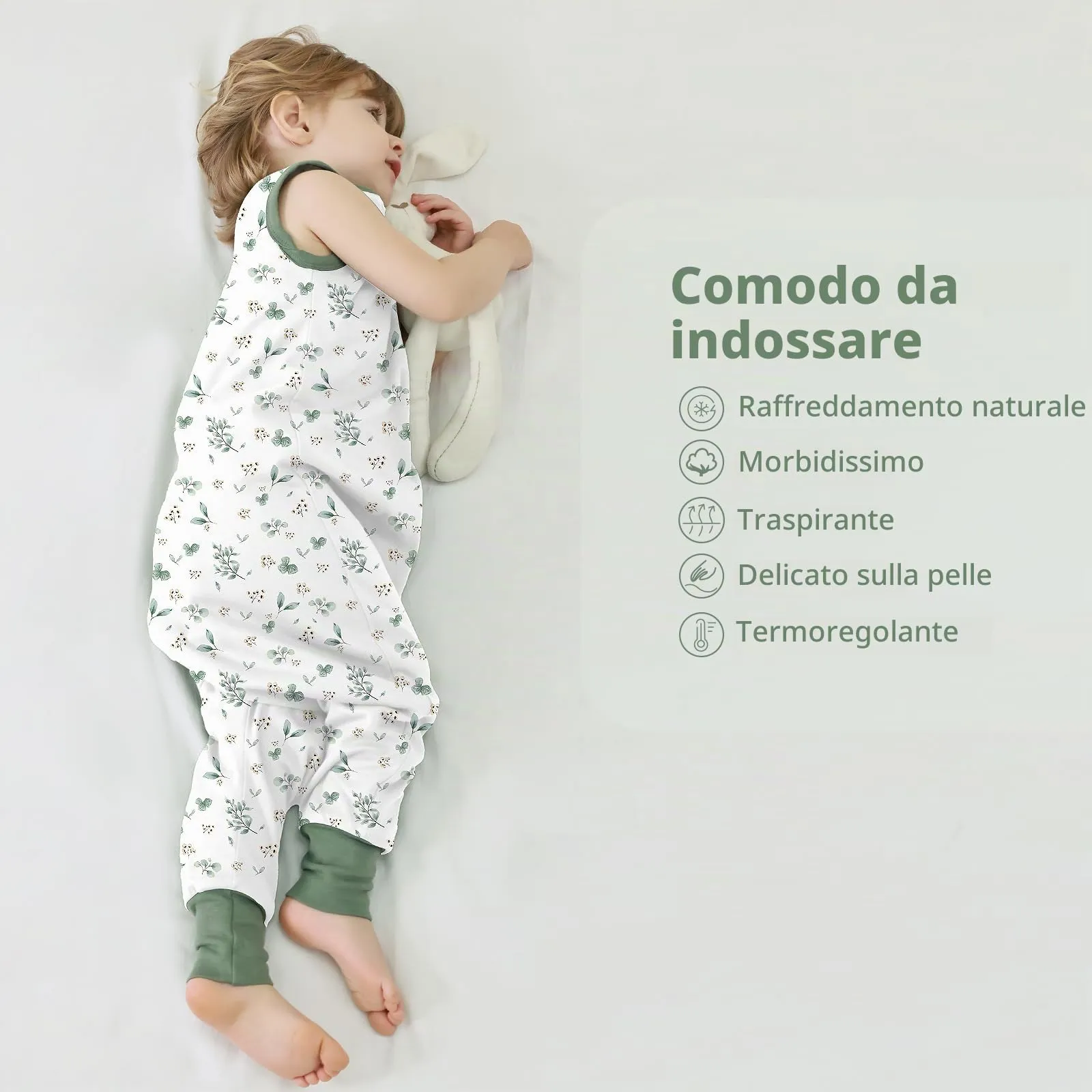 Mosebears Sacco Nanna 1 Tog per Bambini - Leggermente Imbottito Cotone Traspirante,primaverile e autunno(Plants,95cm(3-4 anni)) - immagine 7