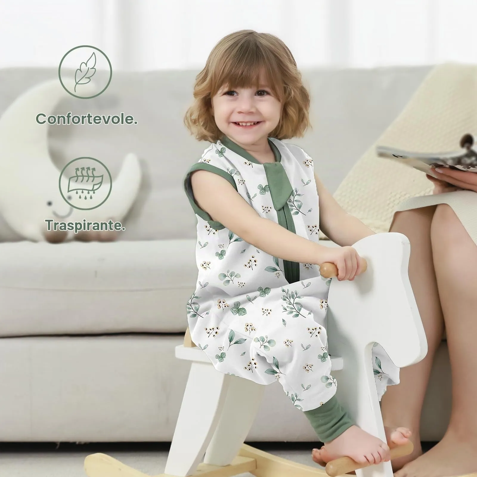 Mosebears Sacco Nanna 1 Tog per Bambini - Leggermente Imbottito Cotone Traspirante,primaverile e autunno(Plants,75cm(12-24 mesi)) - immagine 2