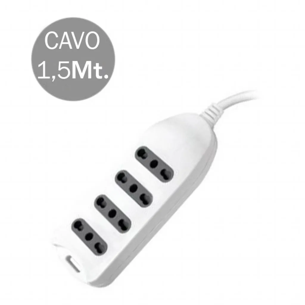 V-TAC Multipresa con Cavo 15m 4 Prese 10/16A 2P+T Bipasso con Attacco a Parete con Spina 16A 2P+T Colore Bianco - immagine 1