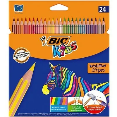 Bic Kids Evolution Stripes Confezione da 18 matite in colori assortiti - Realizzata in resina - Punta ultra resistente - Piombo pigmentato da 320 mm - immagine 1