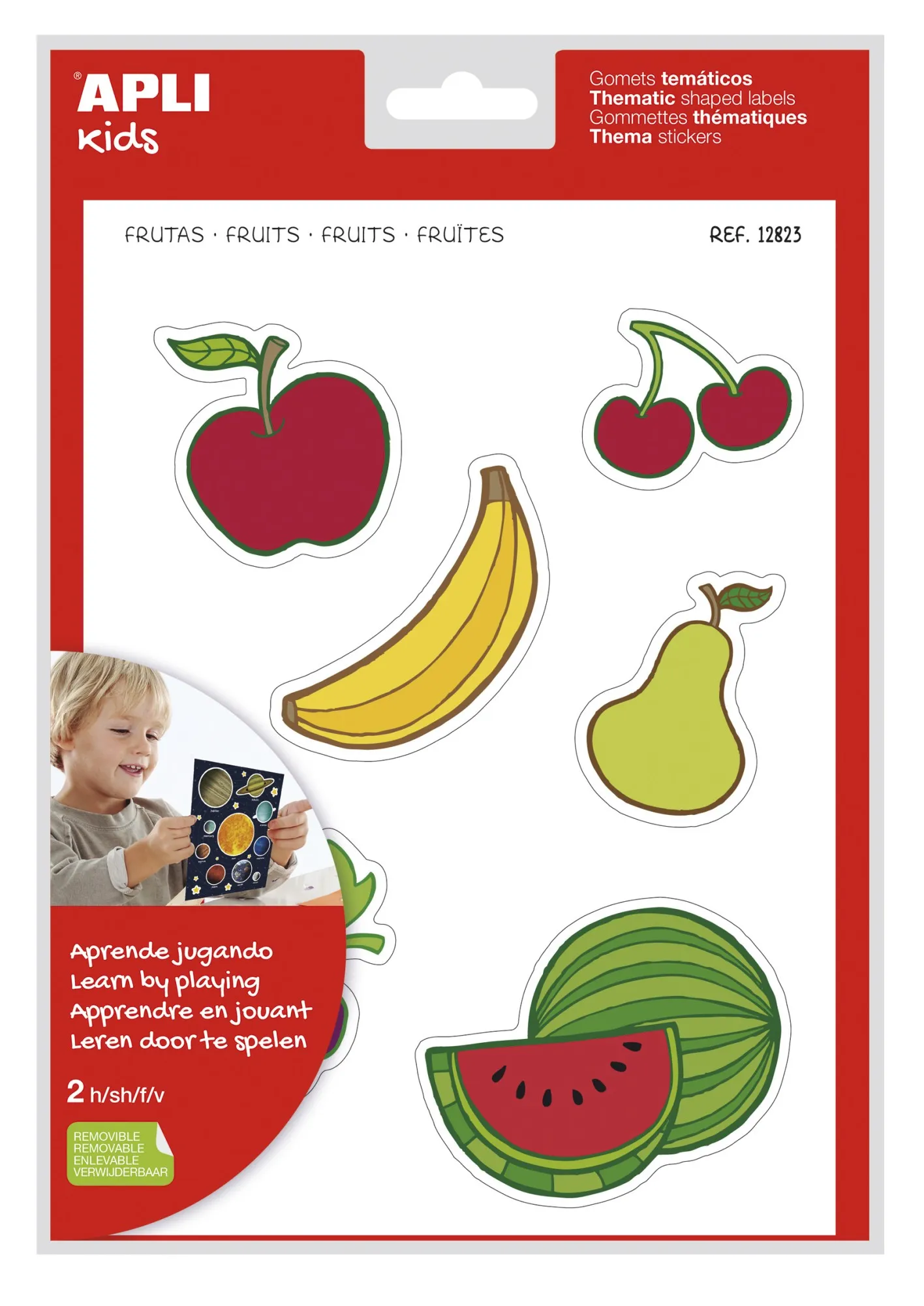 Apli Adesivi Tema Frutta xL - 22 Stickers su 2 Fogli A4 - Sviluppati con Educatori - Adesivo Removibile - Sicuri ed Ecologici - Illustrazioni Divertenti - Formato XL senza Bordo - Colorati - immagine 1