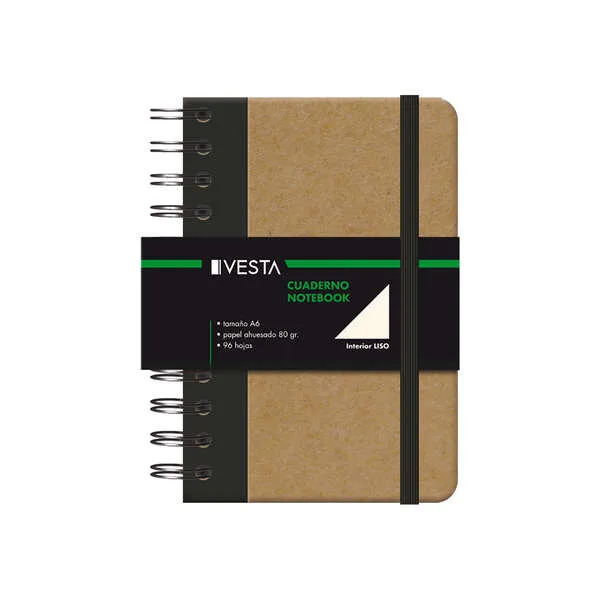 Quaderno Dohe con copertina in cartone e angoli arrotondati - Copertina in tre pezzi - Rilegatura a doppia spirale nero - 96 fogli di carta color crema - Chiusura elastica - immagine 1