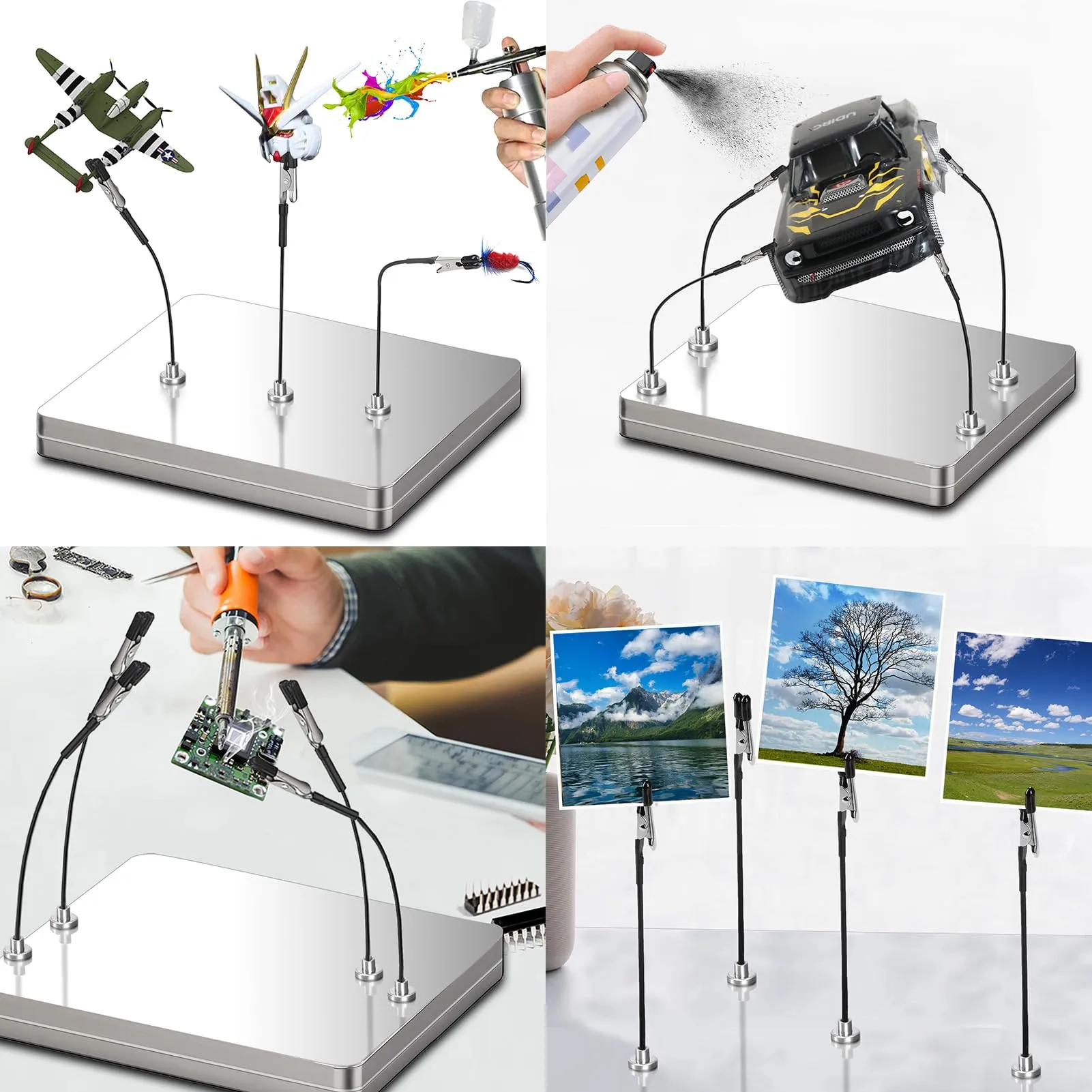 Supporti per modelli e basi per scatole di ferro.10 supporti flessibili per modelli con clip a coccodrillo e basi magnetiche, ideali per modellismo, circuiti stampati, saldatura e bricolage - immagine 6