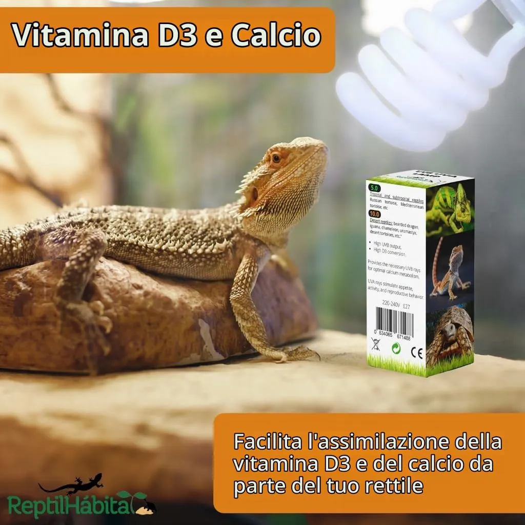 ReptilHábitat Lampada UVB 5.0 UVA 13W per Terrario di rettili, piante e tartarughe, Lampadina E27 Ideale per Tartarughe e Pogona - immagine 7