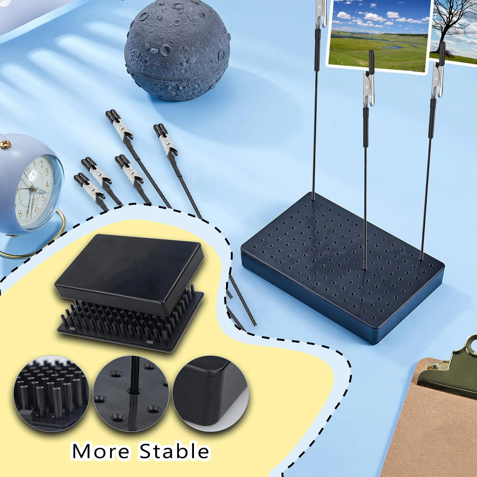 10 morsetti a coccodrillo per modellismo, 1 spazzola e 1 base. Robusta e stabile terza mano. Ideale per accessori modellismo, accessori aerografo e saldatura a mano. - immagine 5