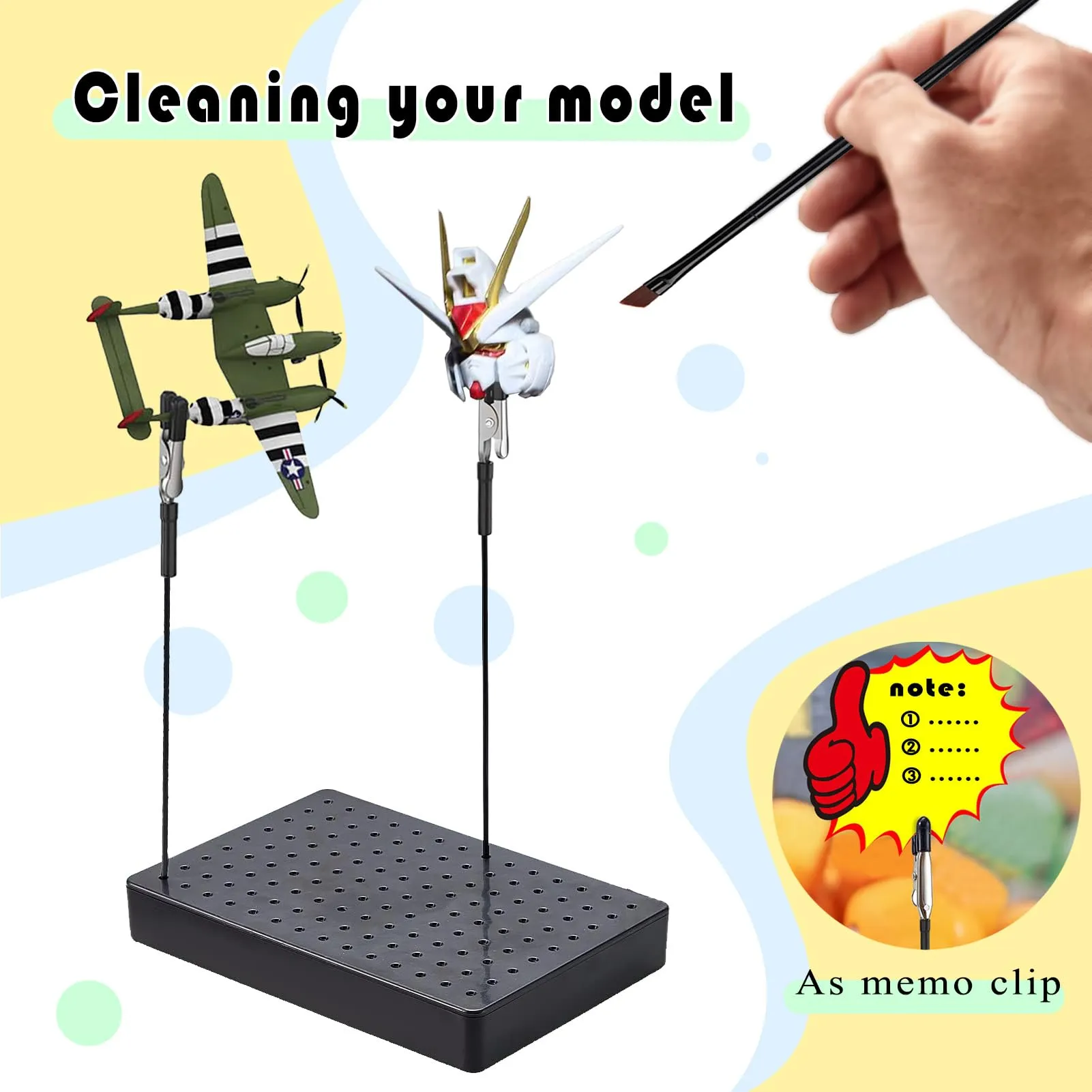 10 morsetti a coccodrillo per modellismo, 1 spazzola e 1 base. Robusta e stabile terza mano. Ideale per accessori modellismo, accessori aerografo e saldatura a mano. - immagine 7